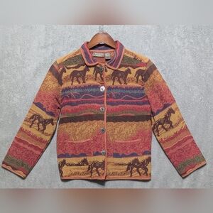 Vintage Jane Ashley Women's Tapestry Jacket /Horse and Landscape Pattern Size M